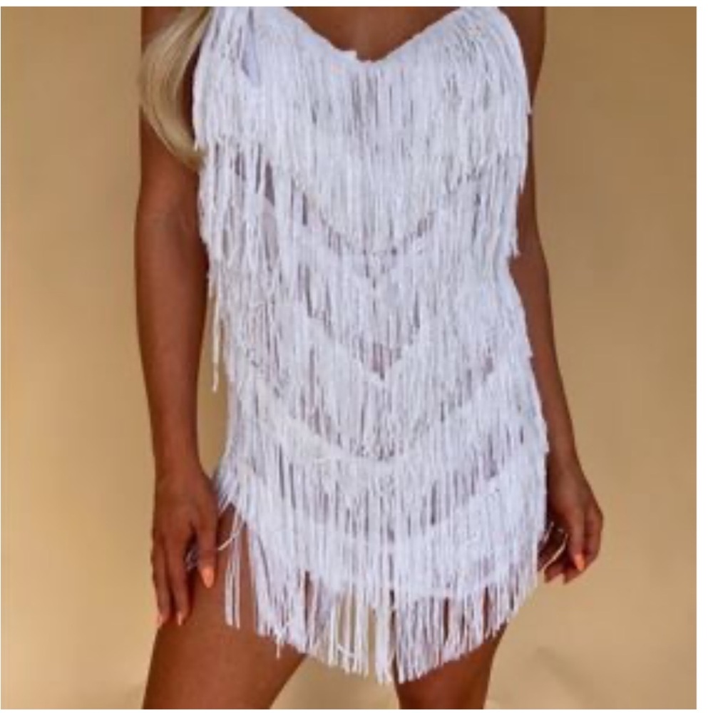 NWT Luxxel White Fringe Mini Dress, Size M